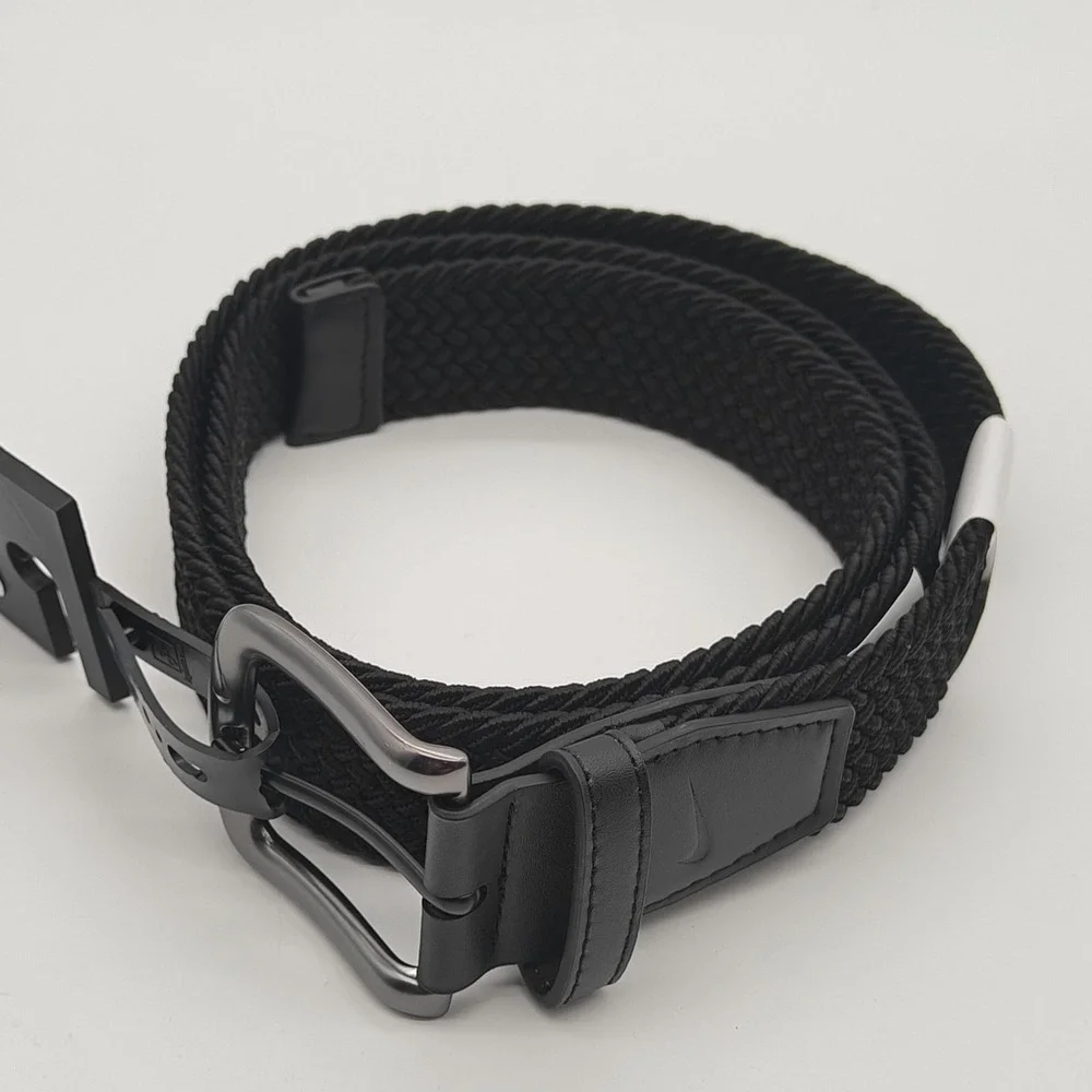 Nike Men's Stretch Woven Braided Golf Belt Black Size L 38-40 Silver Buckle NWT